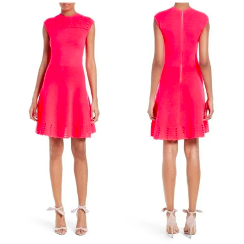 Ted Baker Zaralie Jacquard Knit Skater Dress Coral Pink Size 4